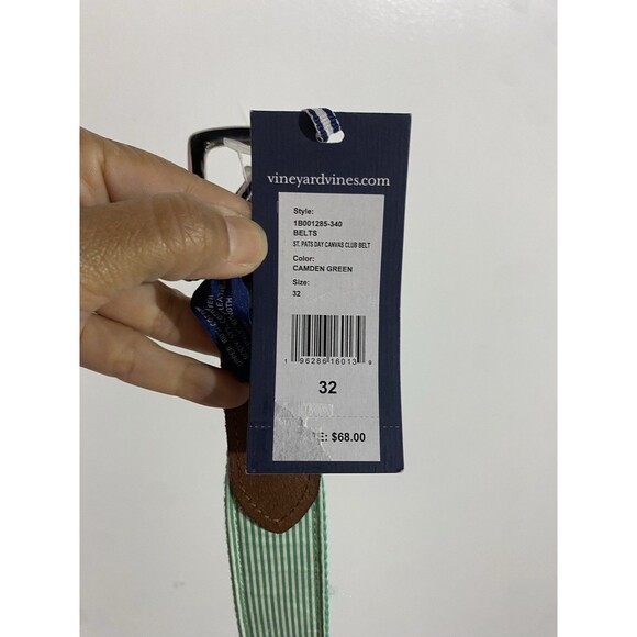 Vineyard Vines Belt Mens 32 St. Patrick's Day Irish Canvas Club Golf Leather - Picture 3 of 9